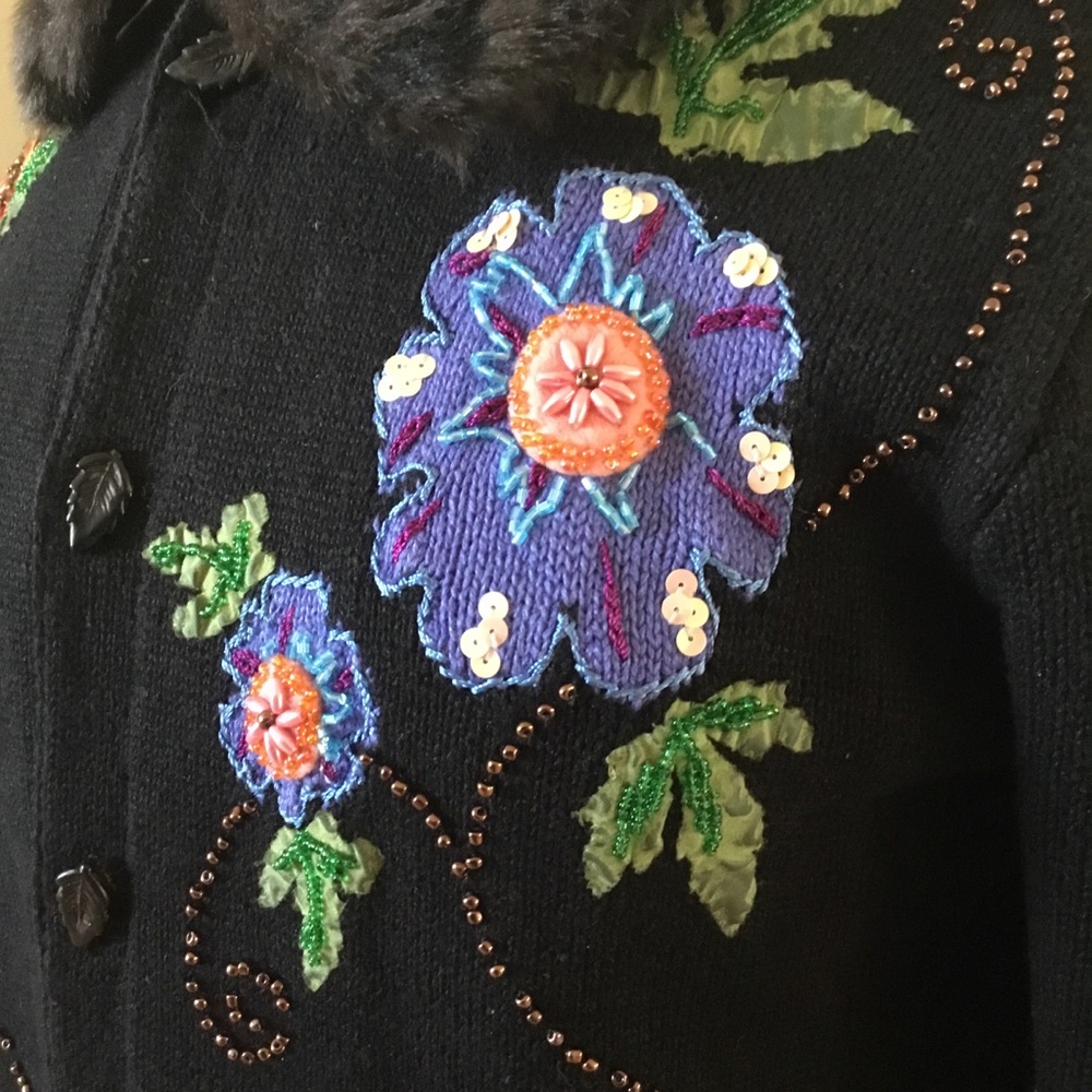 Vintage Storybook Knits Embroidered Beaded Sweater FLAWED - Picture 6 of 16